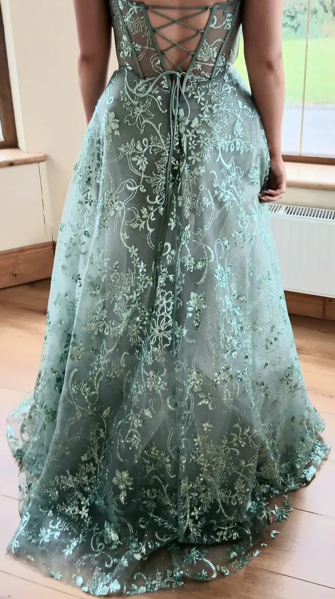 Sage Green Strapless Corset Ball Gown - Image 3