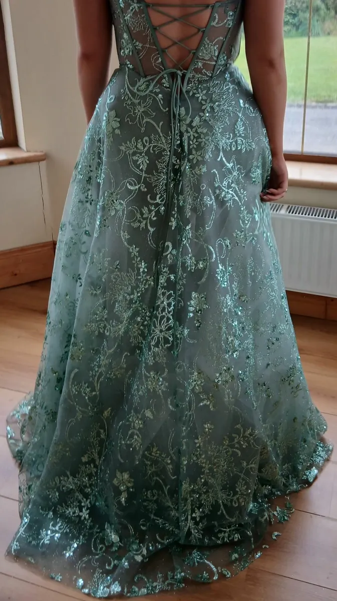 Sage Green Strapless Corset Ball Gown - Image 4