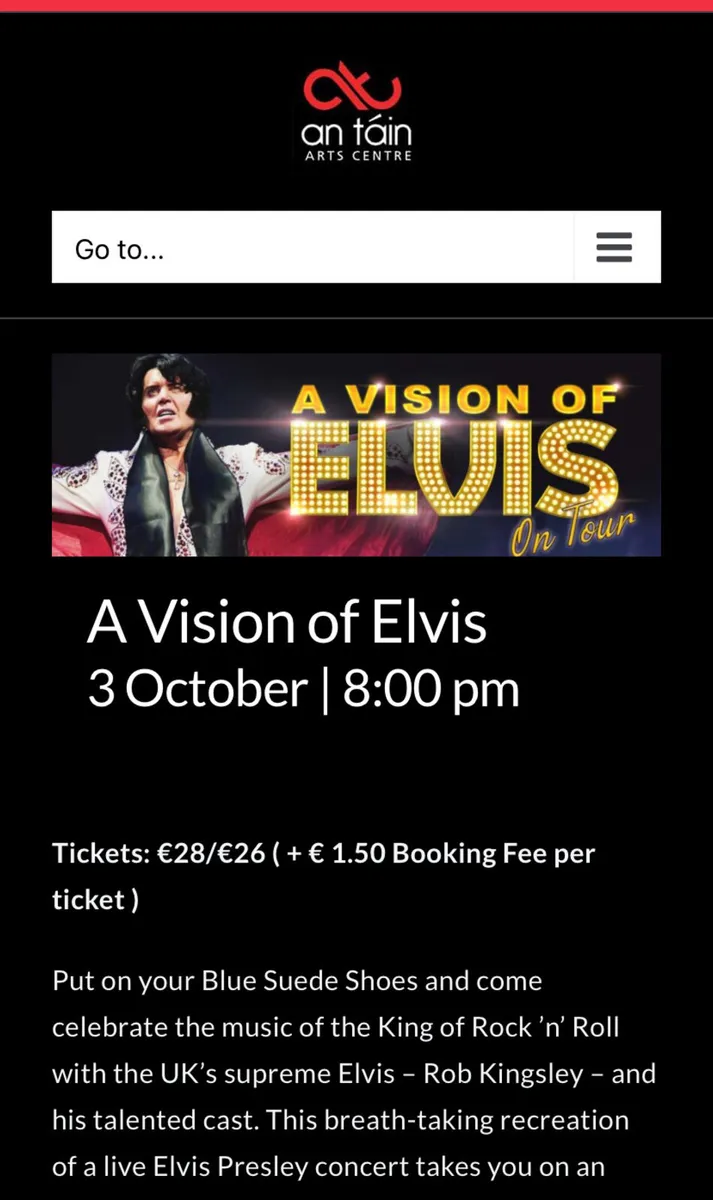 Elvis Tribute - 2 tickets - Dundalk Fri 03/10 - Image 1