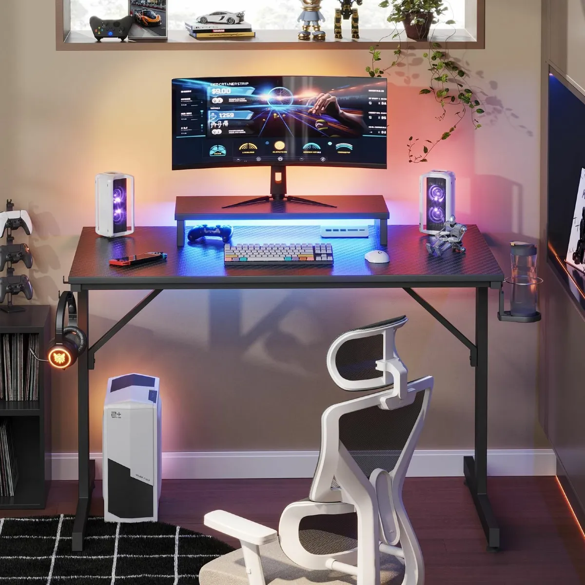 Small Gaming Desk 106.6 CM LED Computer Monitor St - Image 4