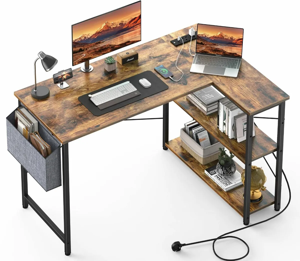 L Shaped Computer Desk Power Outlet 118CM Corner O - Image 1