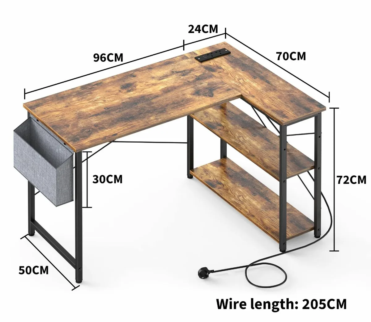 L Shaped Computer Desk Power Outlet 118CM Corner O - Image 2