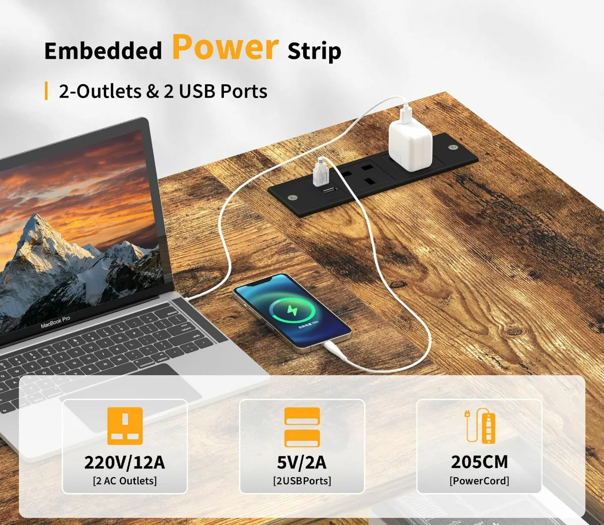 L Shaped Computer Desk Power Outlet 118CM Corner O - Image 3