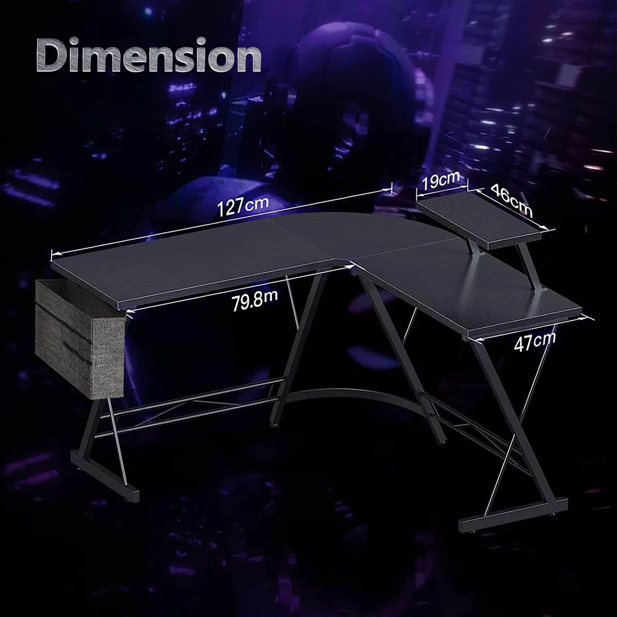 L Shaped Gaming Desk Monitor Stand 127x127x75 cm C - Image 3