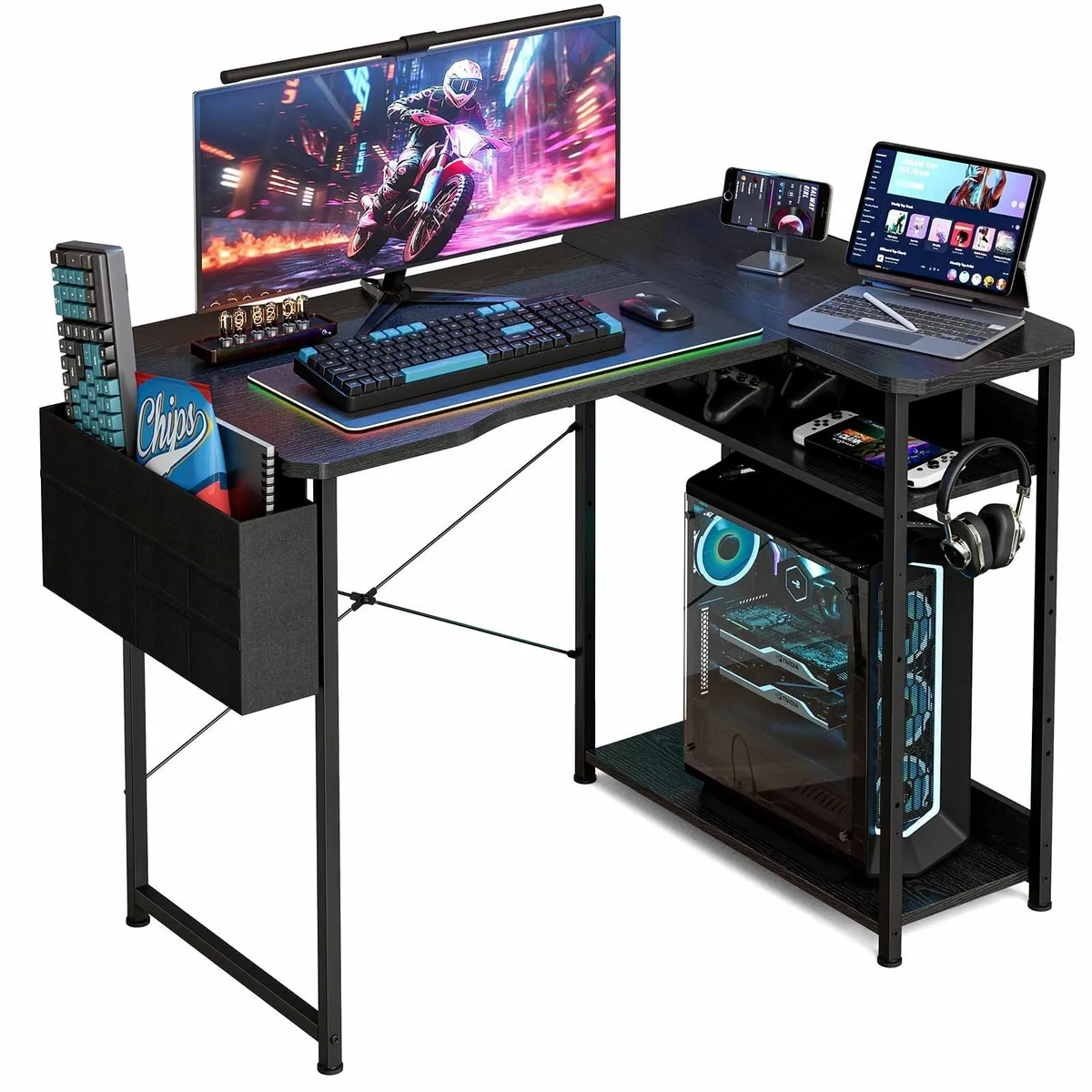 L Shaped Gaming Desk 100x70 cm Computer Storage Ba - Image 1