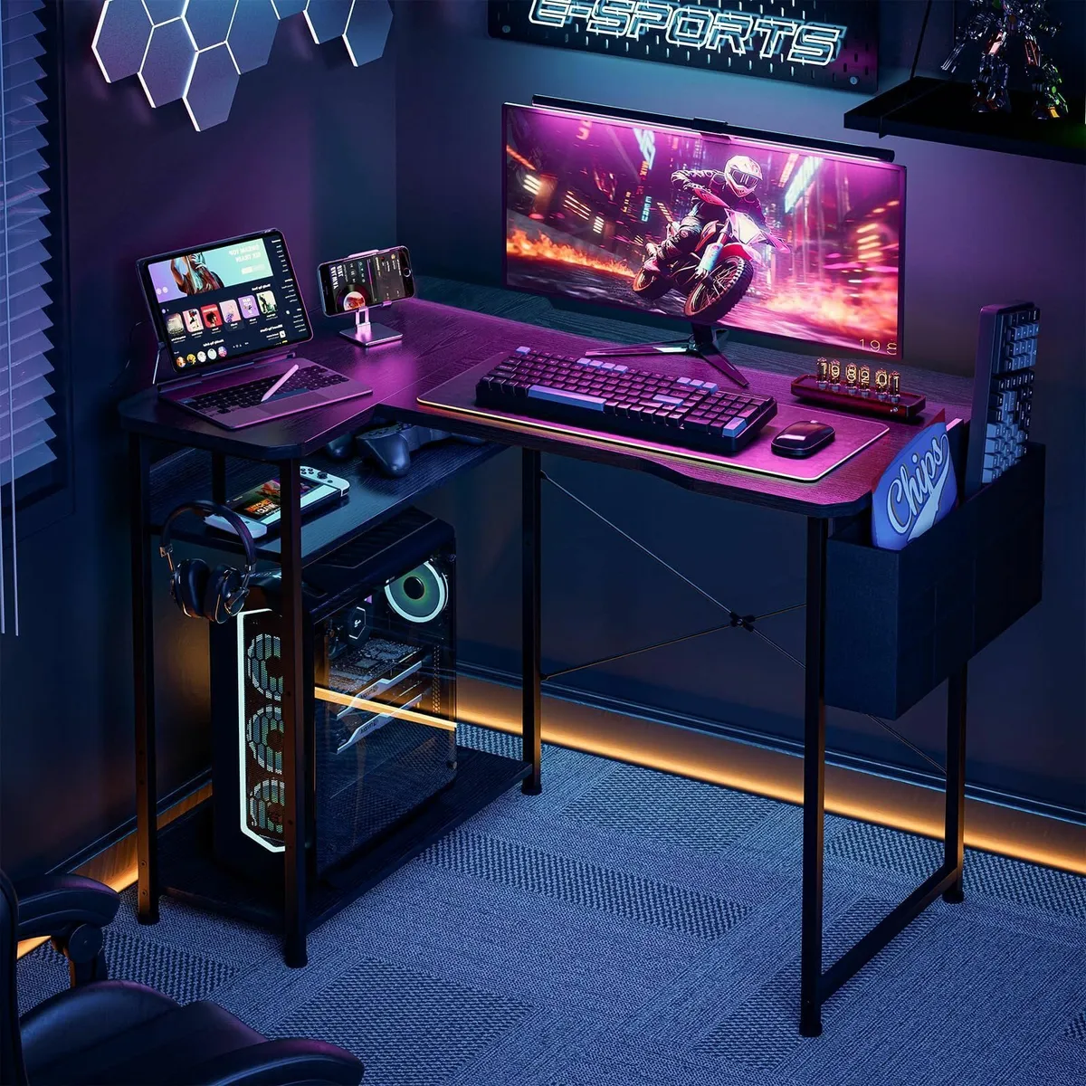 L Shaped Gaming Desk 100x70 cm Computer Storage Ba - Image 2