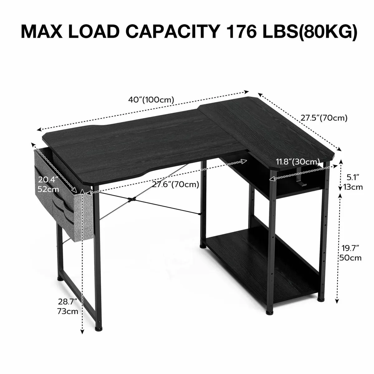 L Shaped Gaming Desk 100x70 cm Computer Storage Ba - Image 3
