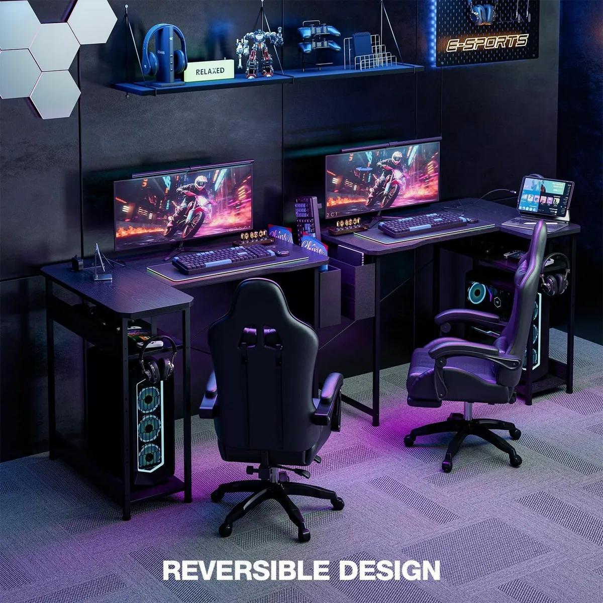 L Shaped Gaming Desk 100x70 cm Computer Storage Ba - Image 4