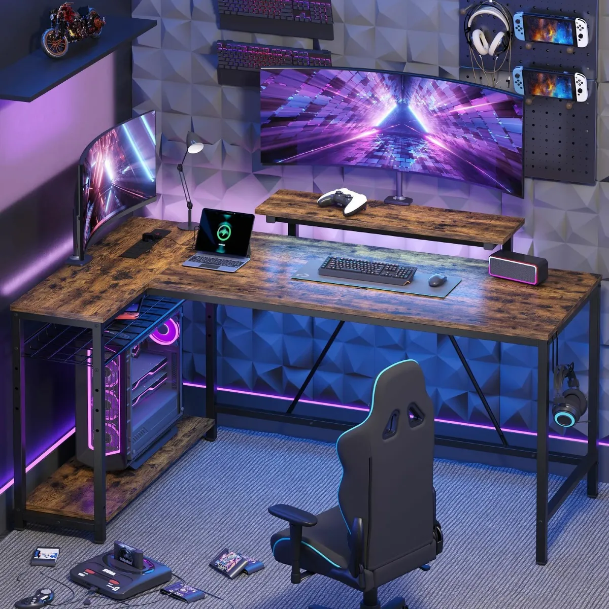 147CM L-Shaped Desk Power Outlets & LED Lights Rev - Image 4
