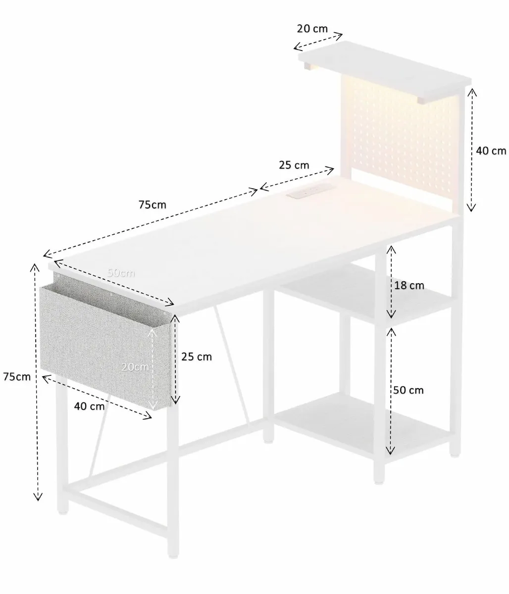 Gaming Desk 100 x 50 cm Pegboard & Power Outlet LE - Image 3