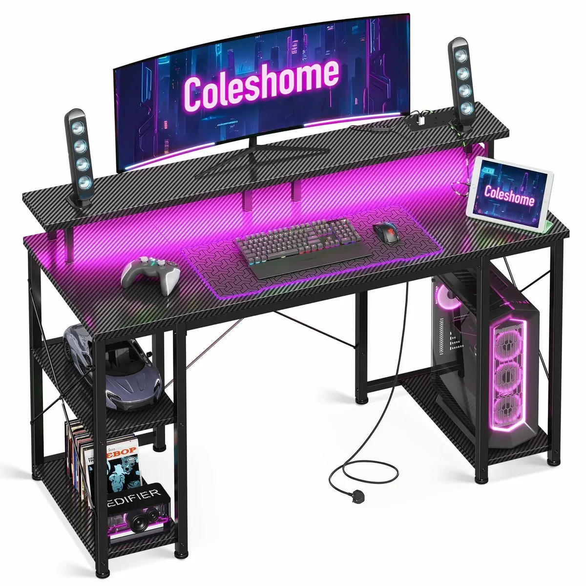 Gaming Desk LED Lights 120x50 cm Computer Power Ou - Image 1