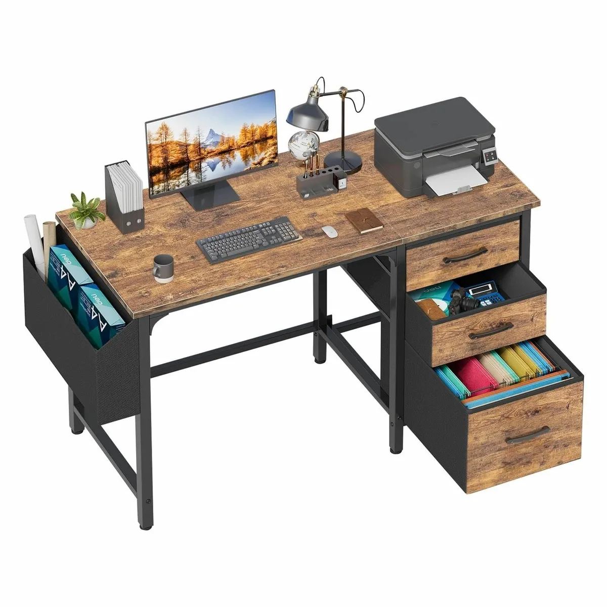 Computer Desk Fabric File Drawers120cm Reversible - Image 1