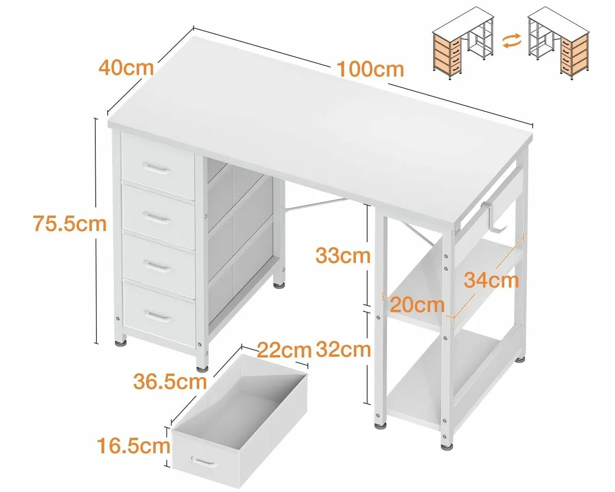 Small Computer Desk Drawers 100x40cm Office Storag - Image 3