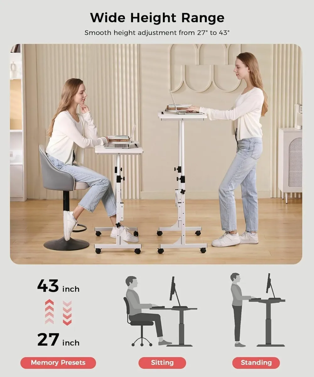 Standing Desk Adjustable Height Mobile Stand Up Wh - Image 3
