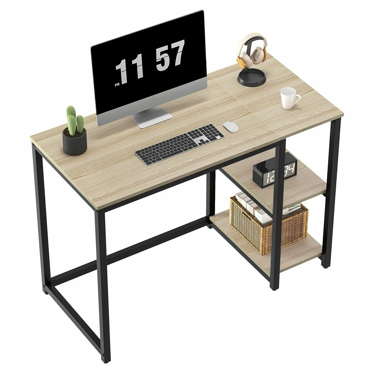 Computer Desk 100cm 2-Tier Shelves Sturdy Home Off - Image 1
