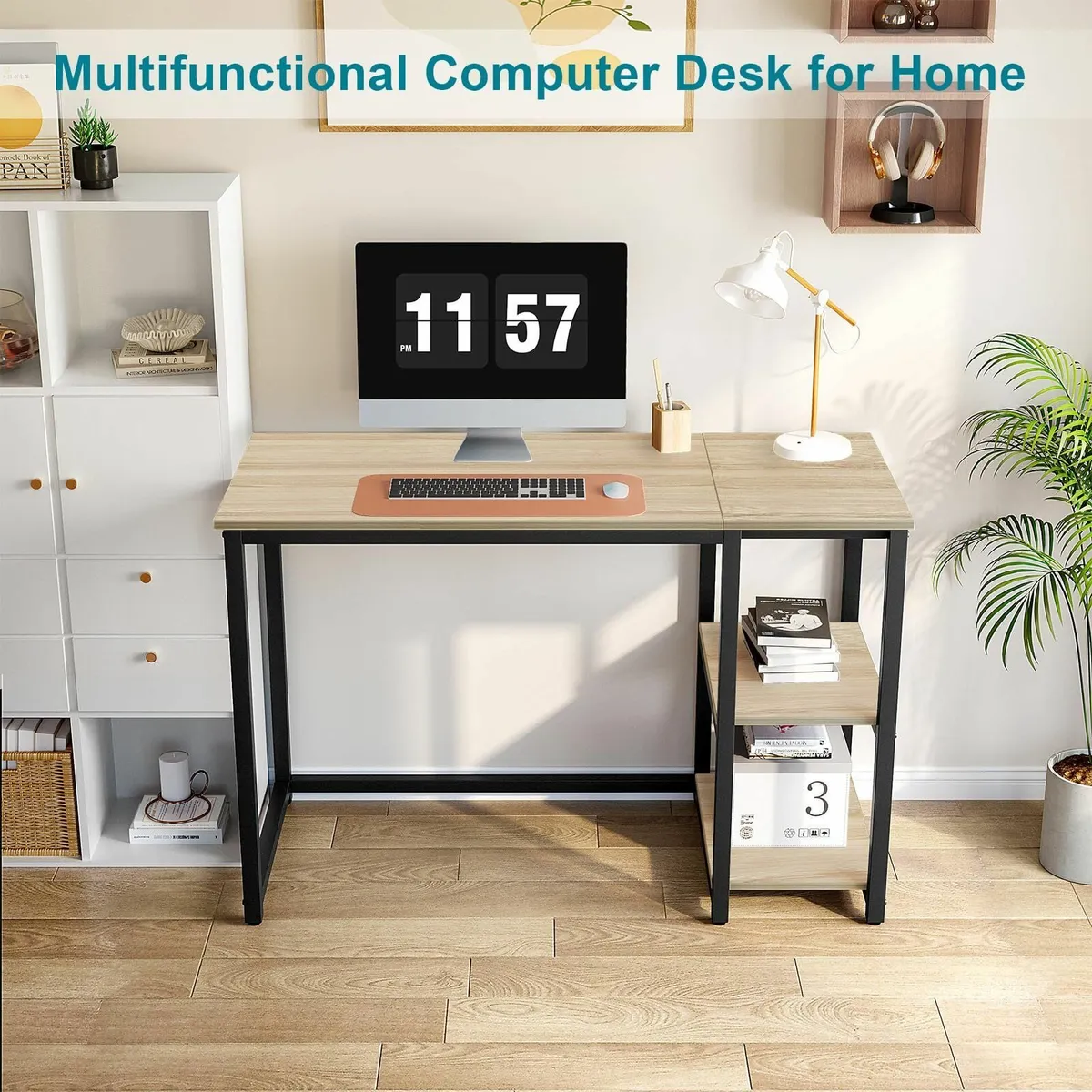Computer Desk 100cm 2-Tier Shelves Sturdy Home Off - Image 2