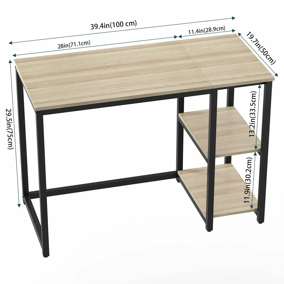 Computer Desk 100cm 2-Tier Shelves Sturdy Home Off - Image 3