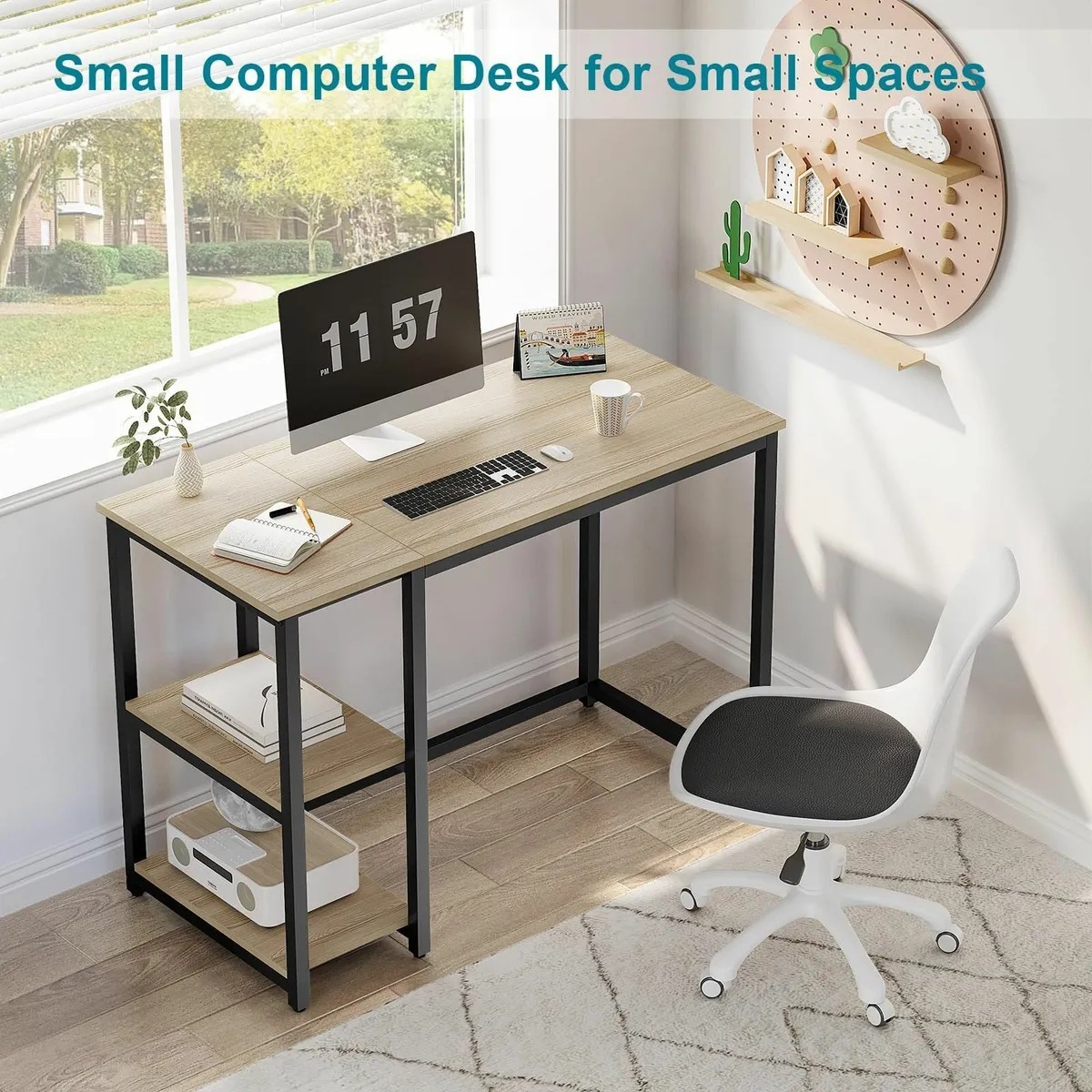 Computer Desk 100cm 2-Tier Shelves Sturdy Home Off - Image 4