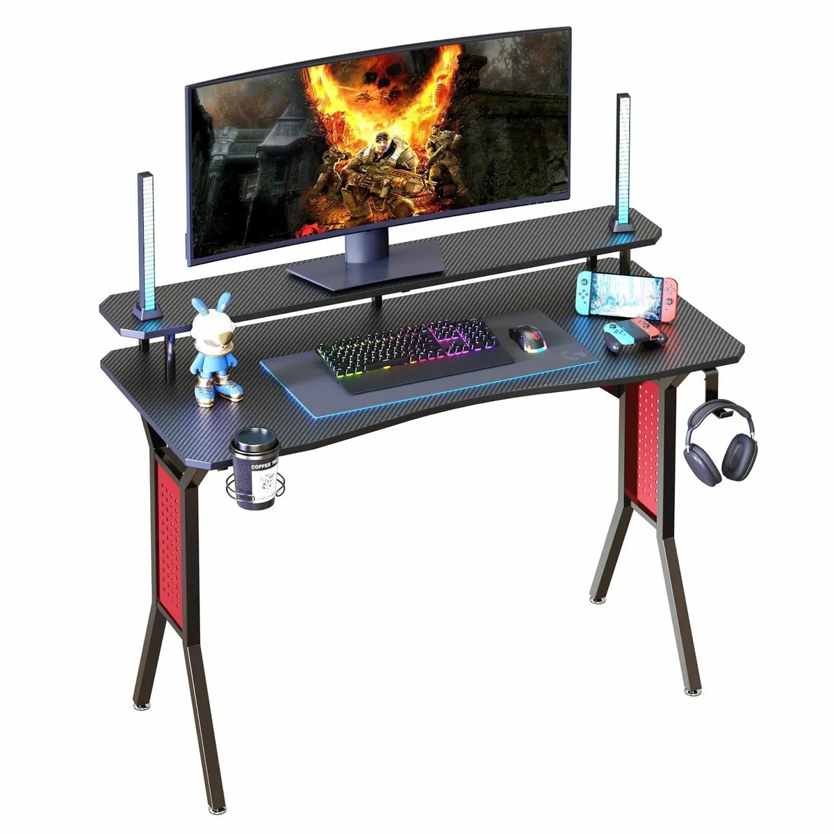 Gaming Desk Computer Large Monitor Stand Solid Met - Image 1