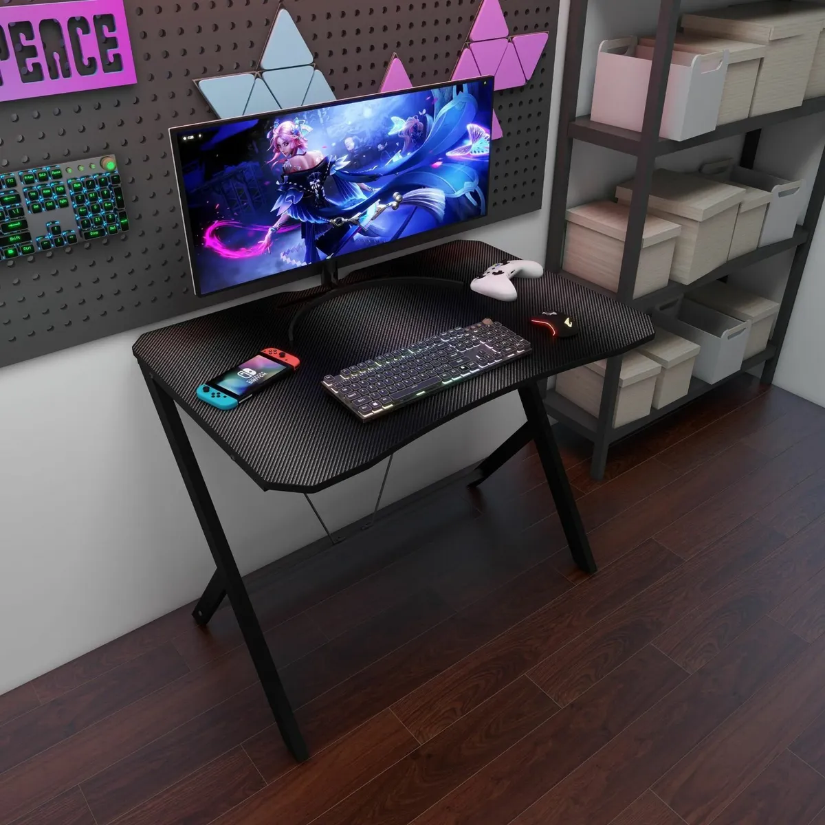 90 CM Width Gaming Desk Carbon Fiber Surface Gamer - Image 2
