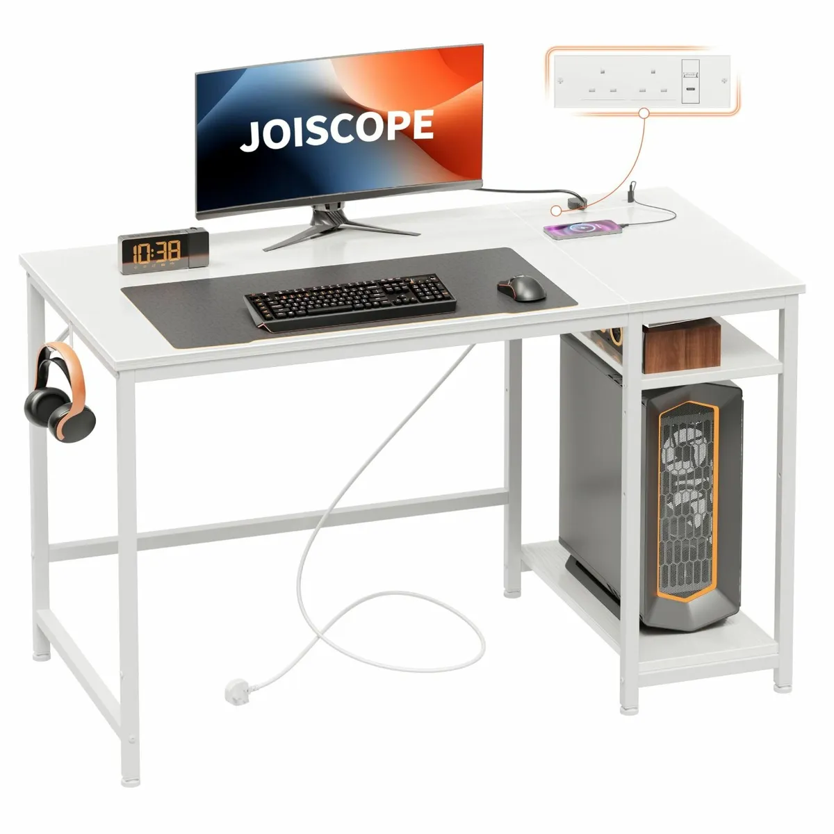 White Computer Desk 120cm USB Outlets Type-C Port - Image 1