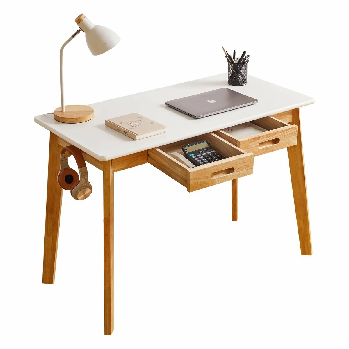 Small Computer Desk Table Wood Writing Drawer and - Image 1