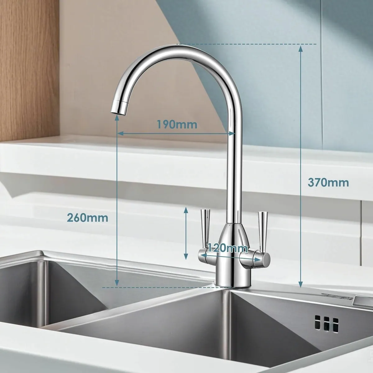 Kitchen Sink Mixer Tap Monobloc Two Handles 360 Sw - Image 2