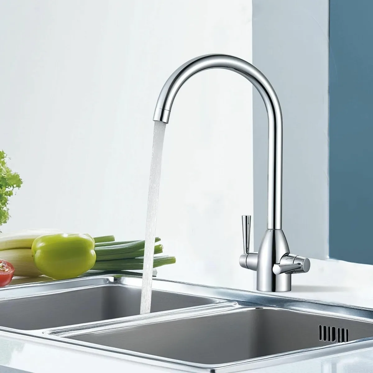 Kitchen Sink Mixer Tap Monobloc Two Handles 360 Sw - Image 3