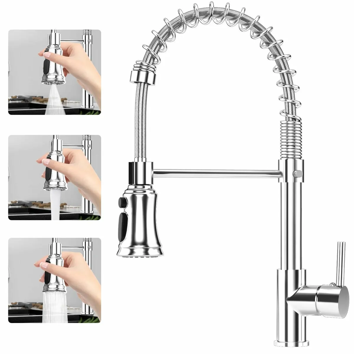 Pull Out Kitchen Tap: 360° Swivel 3 Spray Modes Mi - Image 1