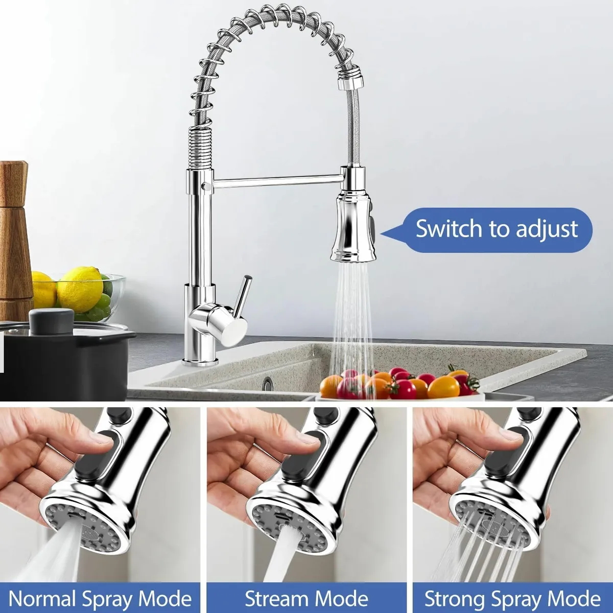 Pull Out Kitchen Tap: 360° Swivel 3 Spray Modes Mi - Image 3