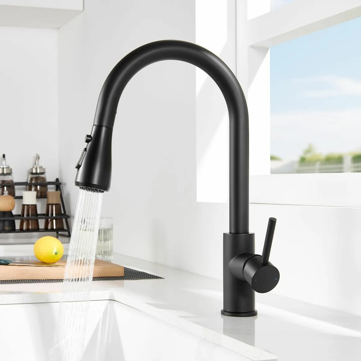 Black Kitchen Tap Mixer Taps Pull Out Sprayer Swiv - Image 1