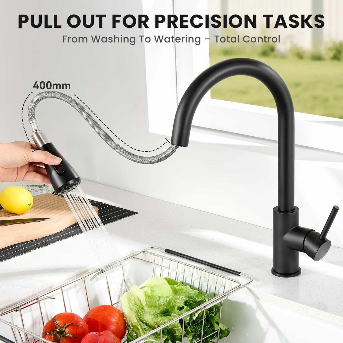 Black Kitchen Tap Mixer Taps Pull Out Sprayer Swiv - Image 3