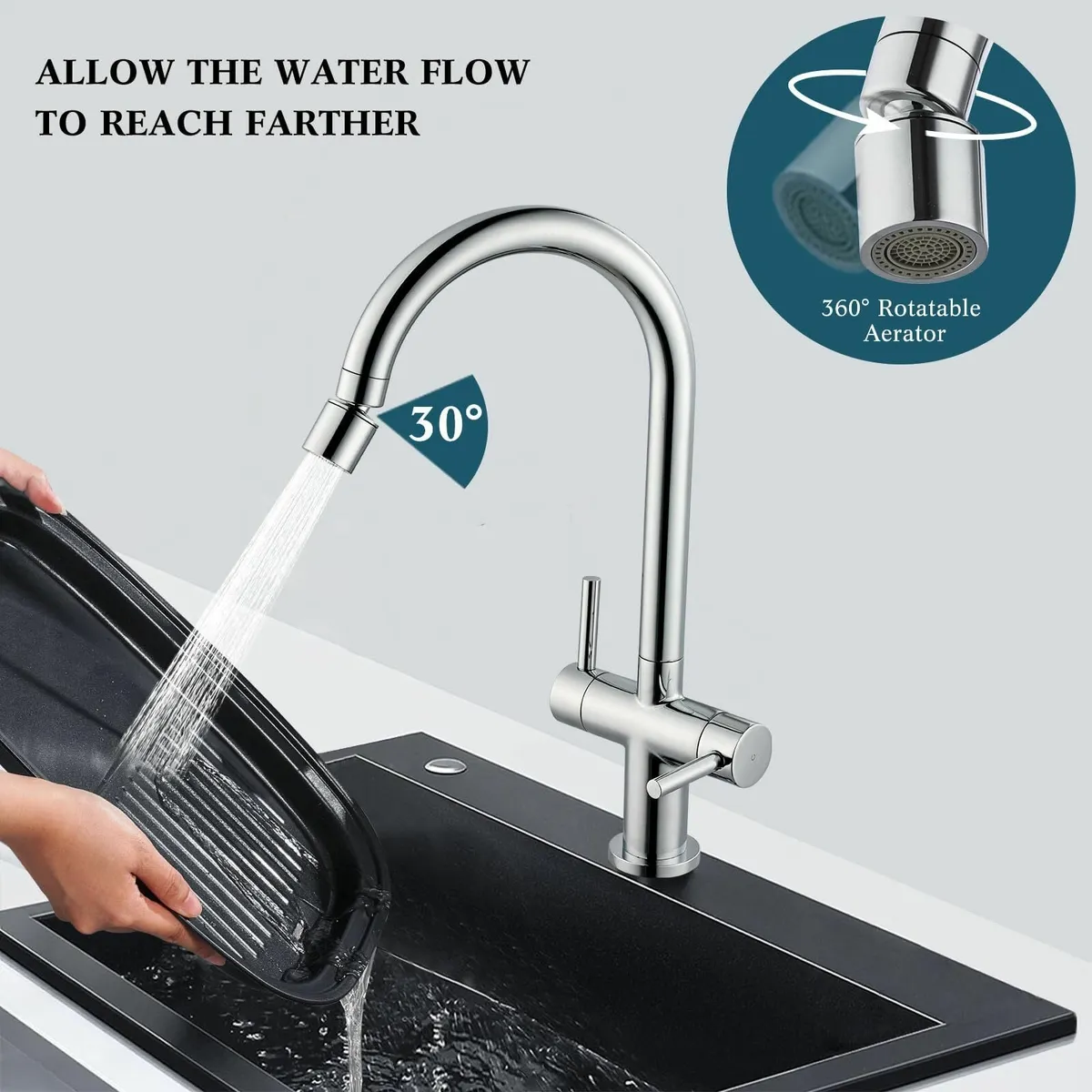 Kitchen Mixer Taps 1 Hole Chrome Dual Lever Tap 2 - Image 2