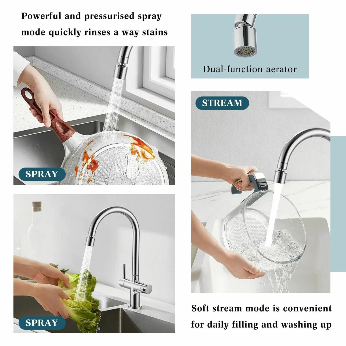 Kitchen Mixer Taps 1 Hole Chrome Dual Lever Tap 2 - Image 3