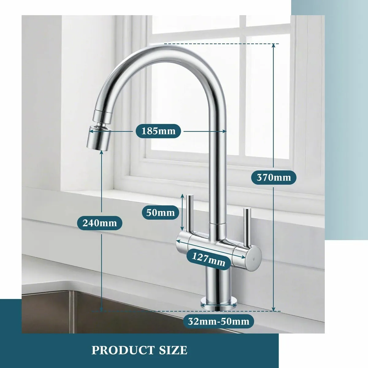 Kitchen Mixer Taps 1 Hole Chrome Dual Lever Tap 2 - Image 4