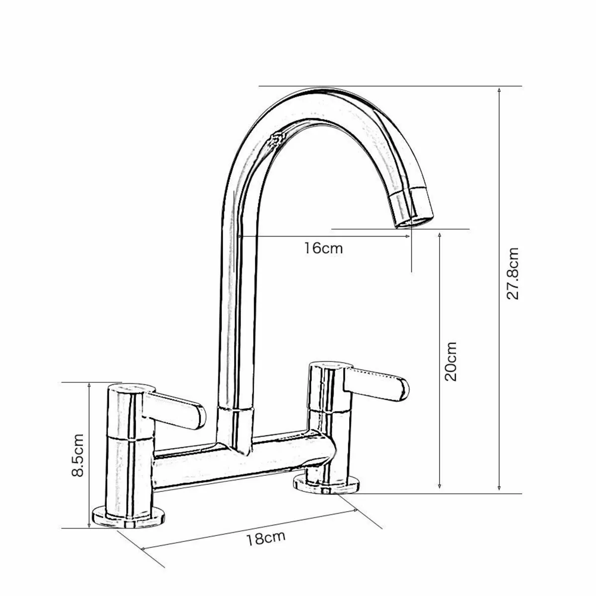 Kitchen Sink Mixer Taps 2 Hole Faucet 360° Swivel - Image 3