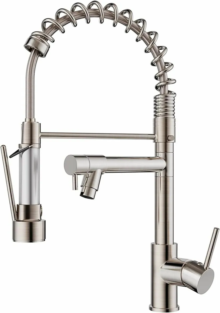 Kitchen Tap Mixer Taps Two Spouts Commercial Sprin - Image 1