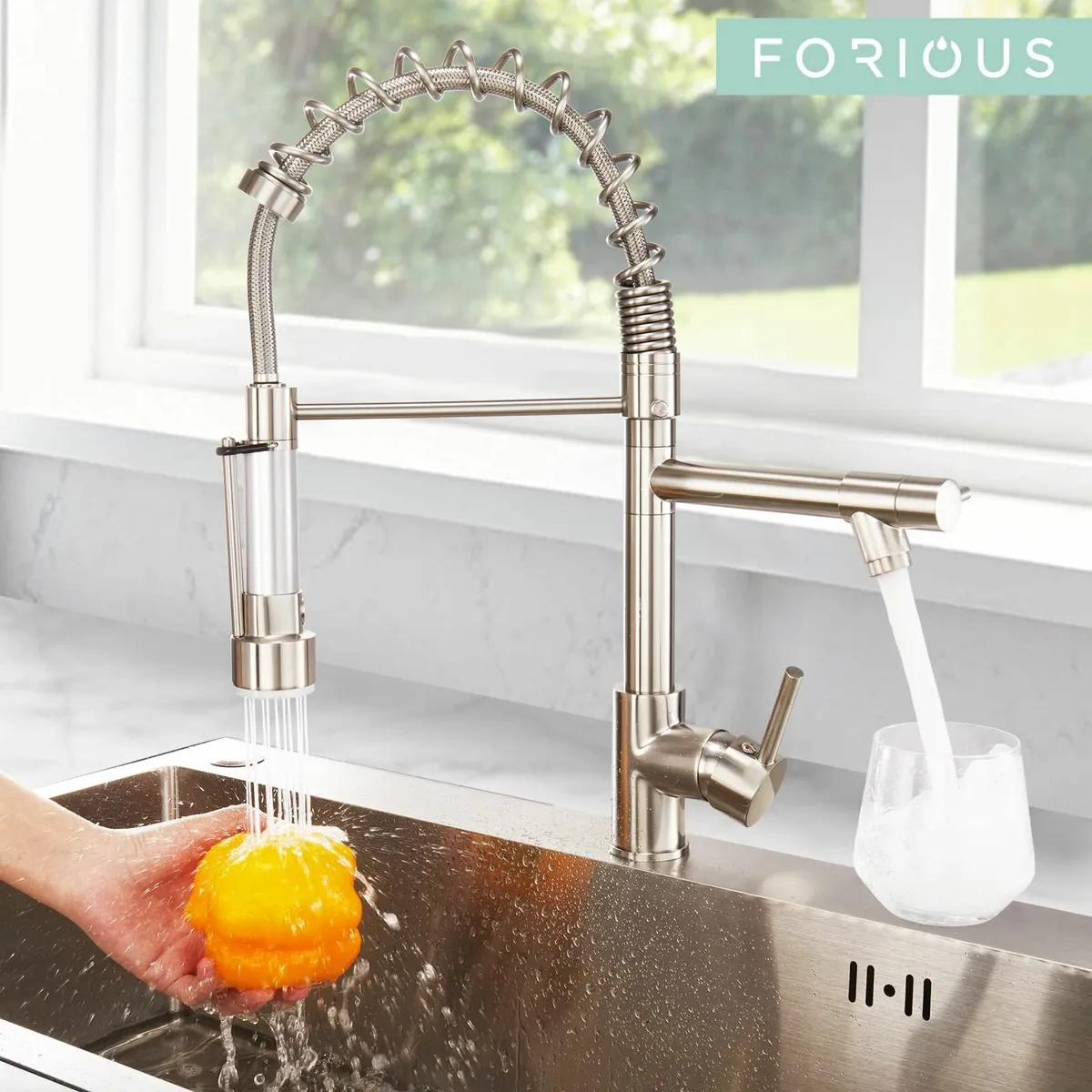 Kitchen Tap Mixer Taps Two Spouts Commercial Sprin - Image 2