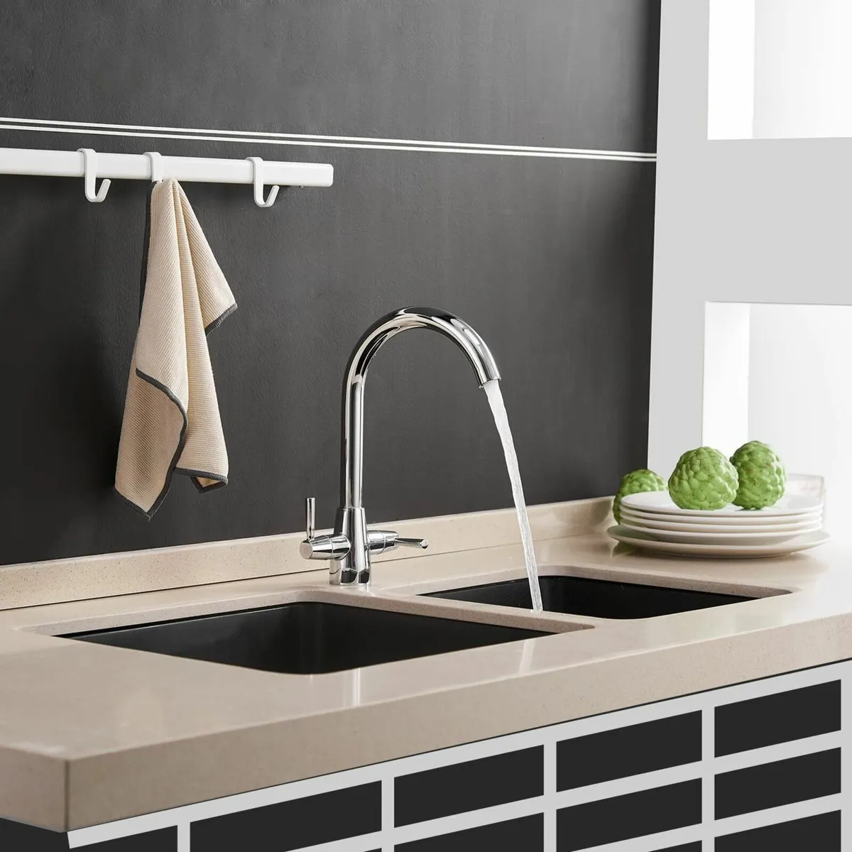 Kitchen Tap Mixer for Sink Monobloc Dual Lever 360 - Image 2