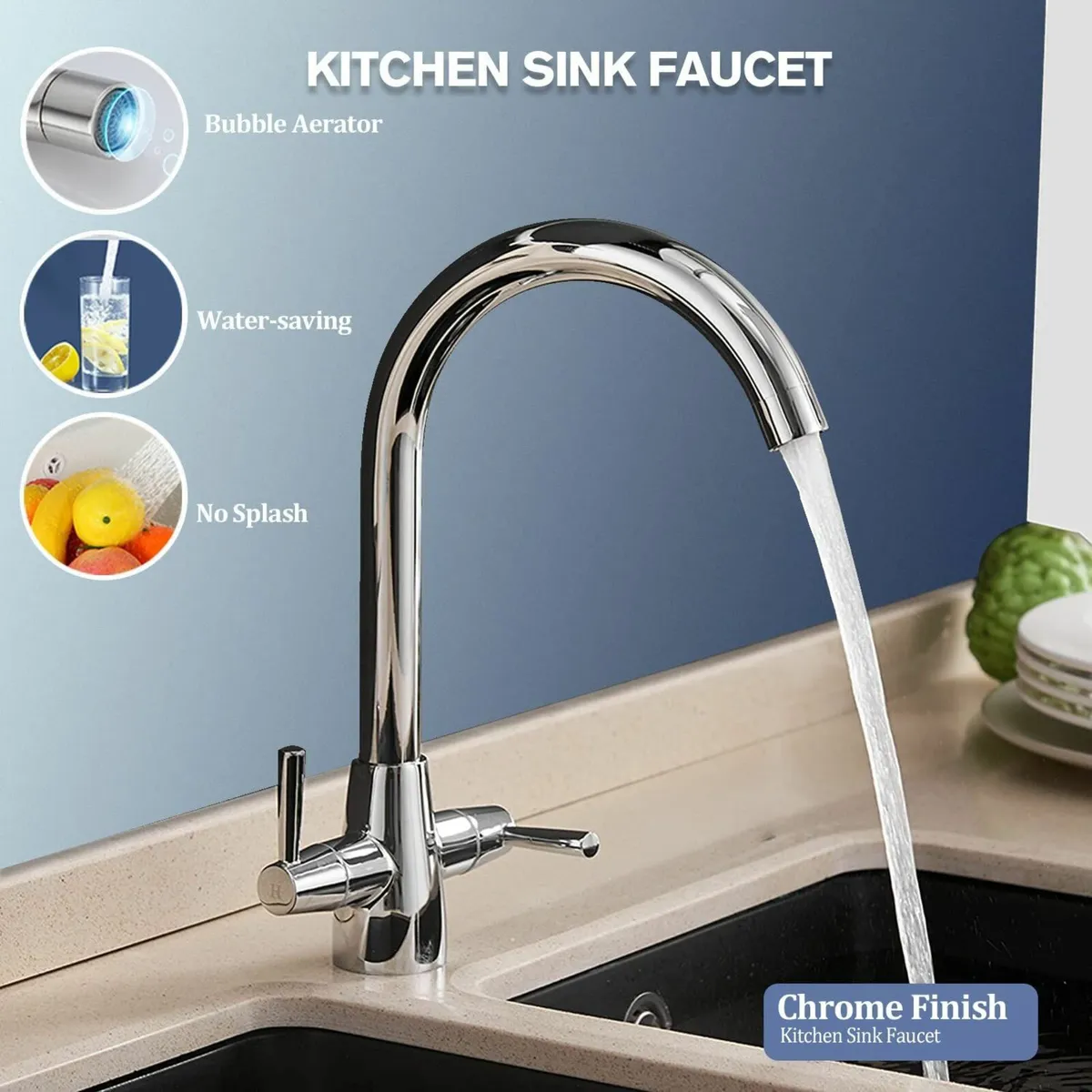 Kitchen Tap Mixer for Sink Monobloc Dual Lever 360 - Image 4