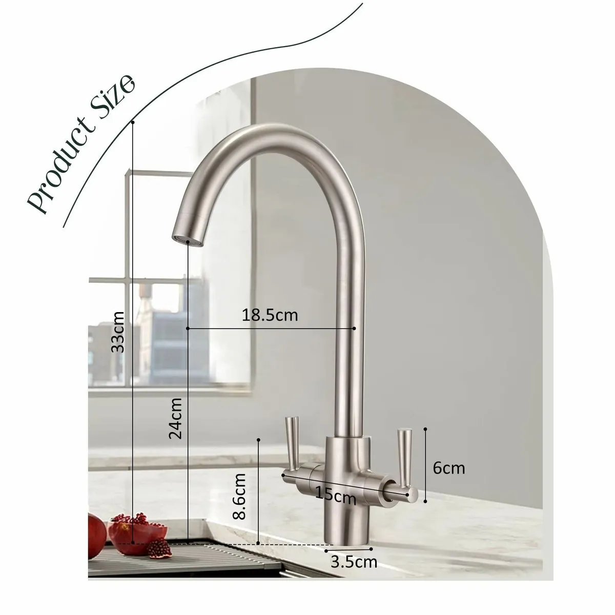 Brushed Nickel Kitchen Tap Monobloc Dual Lever Mix - Image 3