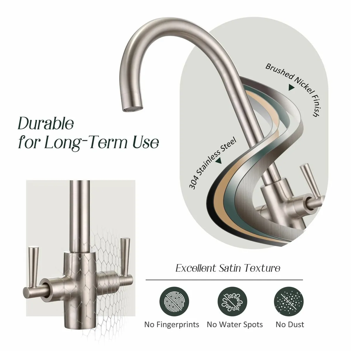 Brushed Nickel Kitchen Tap Monobloc Dual Lever Mix - Image 4