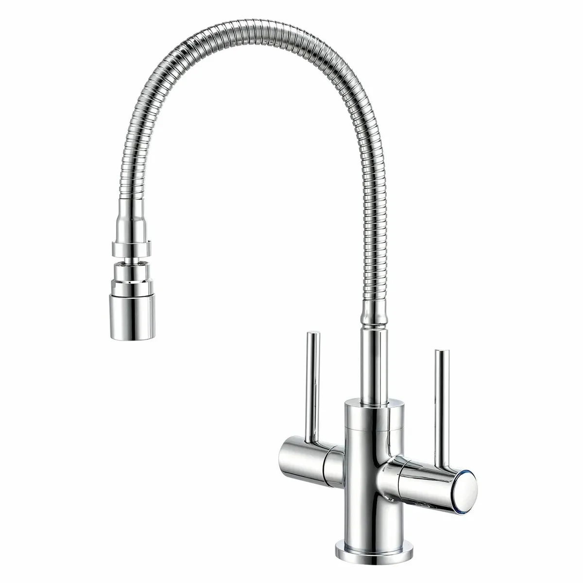 Kitchen Tap Flexible Spout Dual Lever Mixer Taps 1 - Image 1