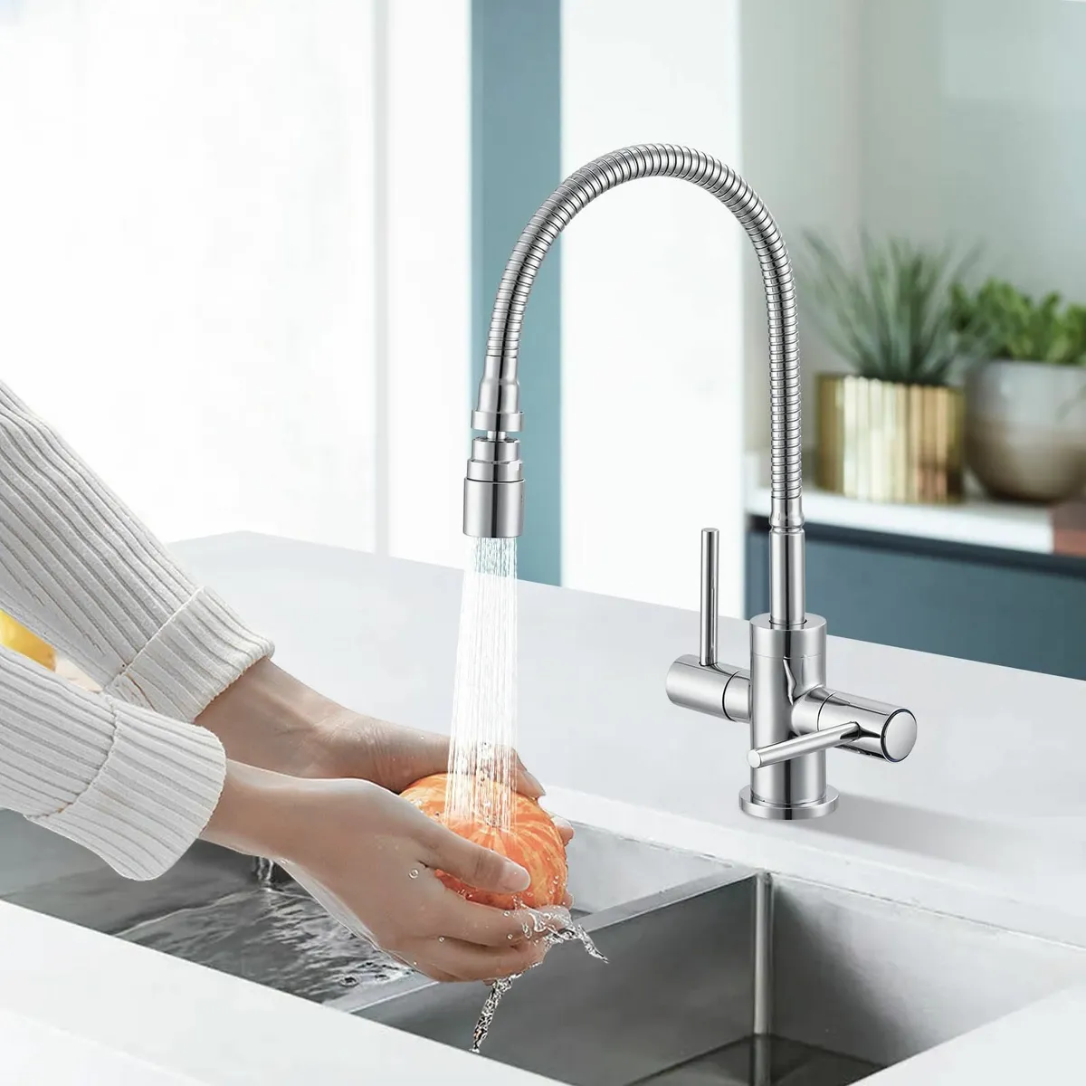 Kitchen Tap Flexible Spout Dual Lever Mixer Taps 1 - Image 2