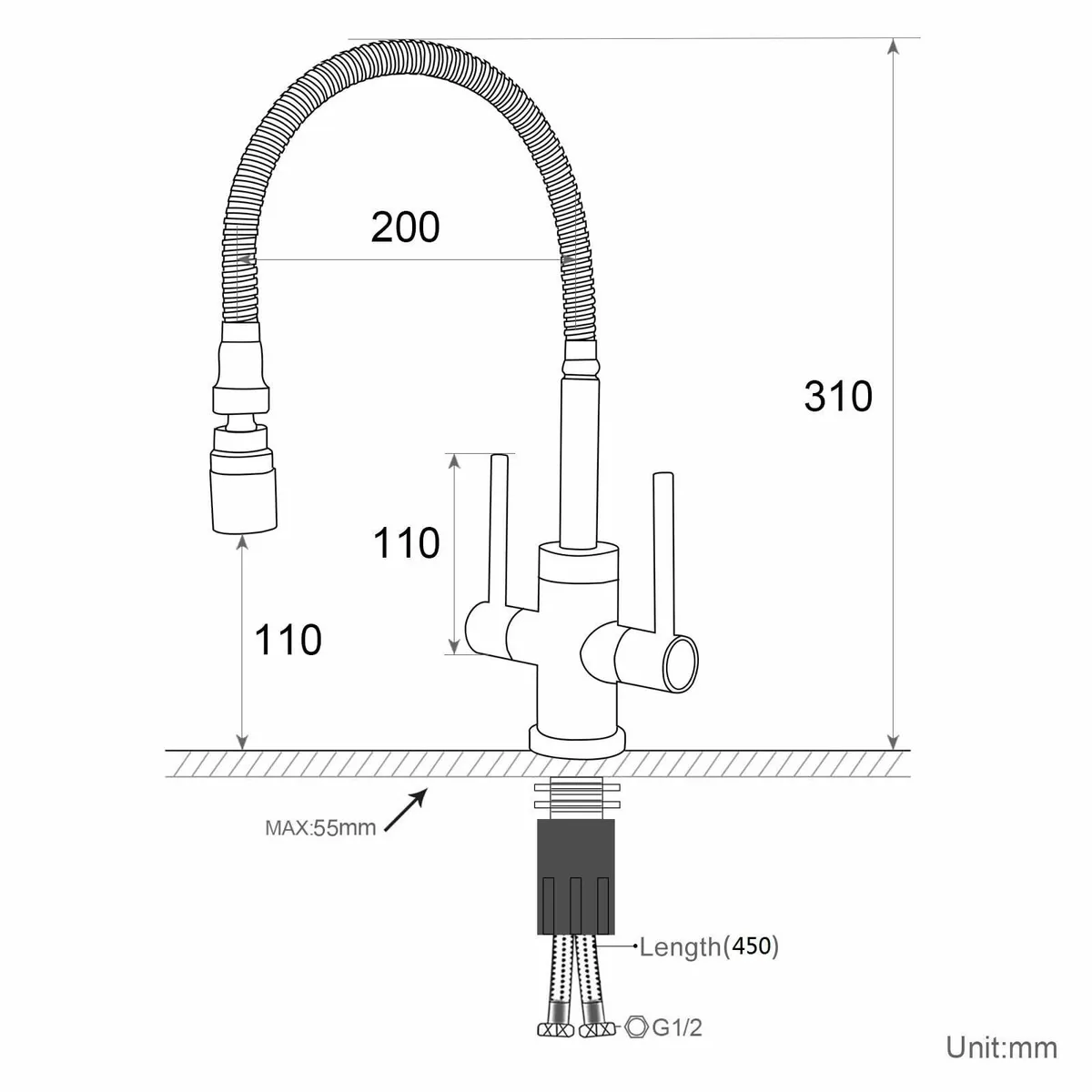 Kitchen Tap Flexible Spout Dual Lever Mixer Taps 1 - Image 3