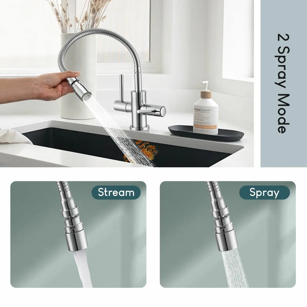 Kitchen Tap Flexible Spout Dual Lever Mixer Taps 1 - Image 4