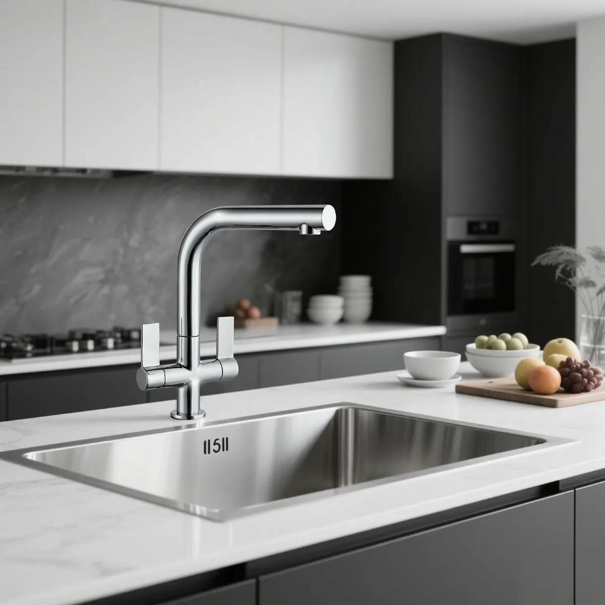 Kitchen Taps Mixer Dual Lever L Shape 1 Hole Squar - Image 2