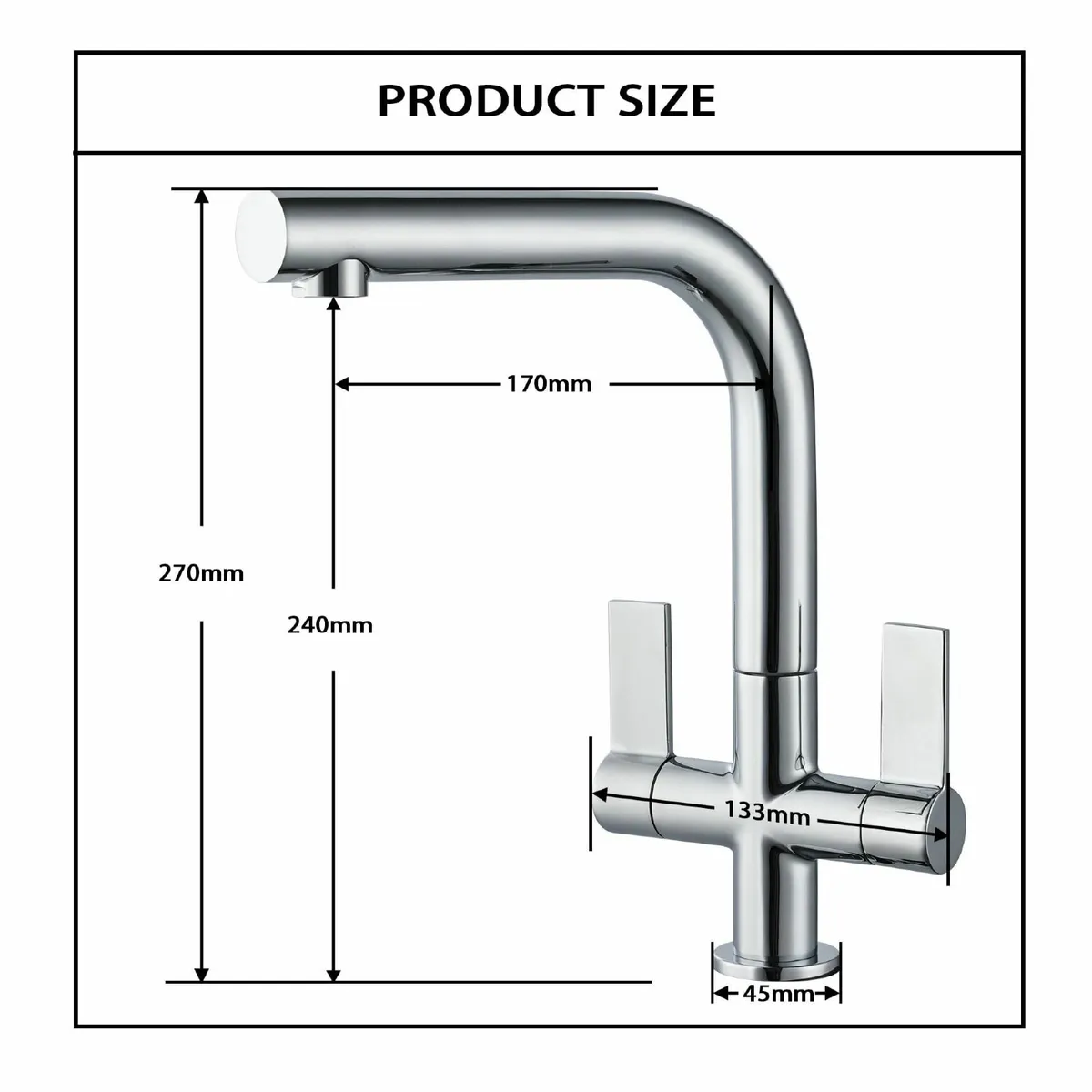Kitchen Taps Mixer Dual Lever L Shape 1 Hole Squar - Image 3