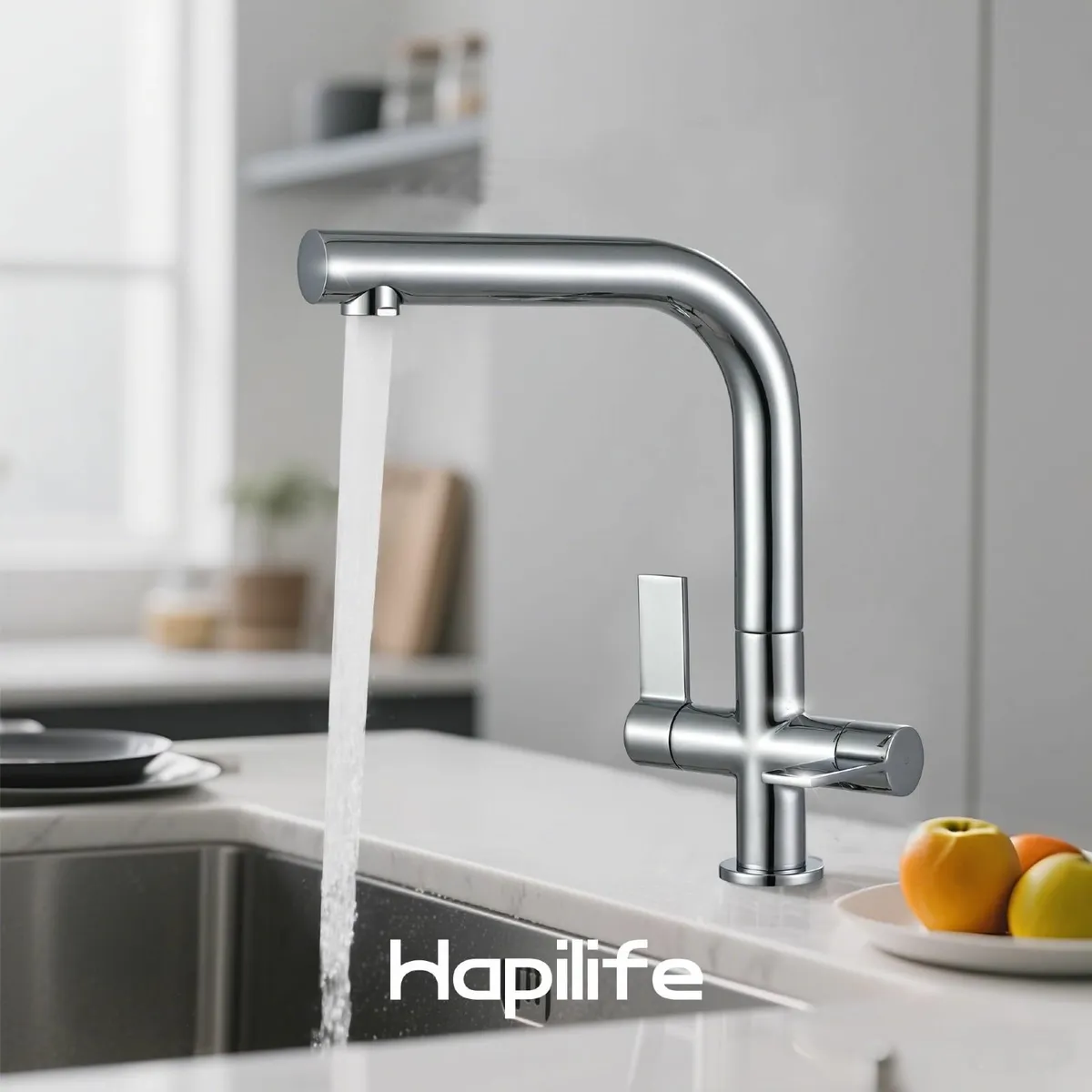 Kitchen Taps Mixer Dual Lever L Shape 1 Hole Squar - Image 4