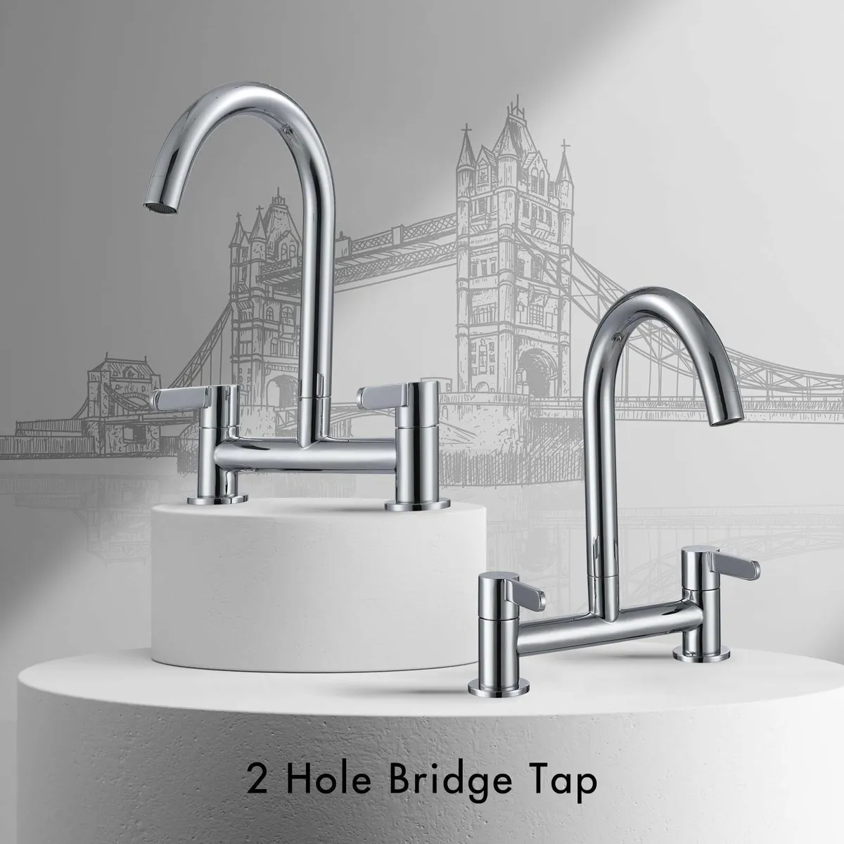 Kitchen Mixer Taps 2 Hole Bridge Tap Sink Chrome D - Image 4